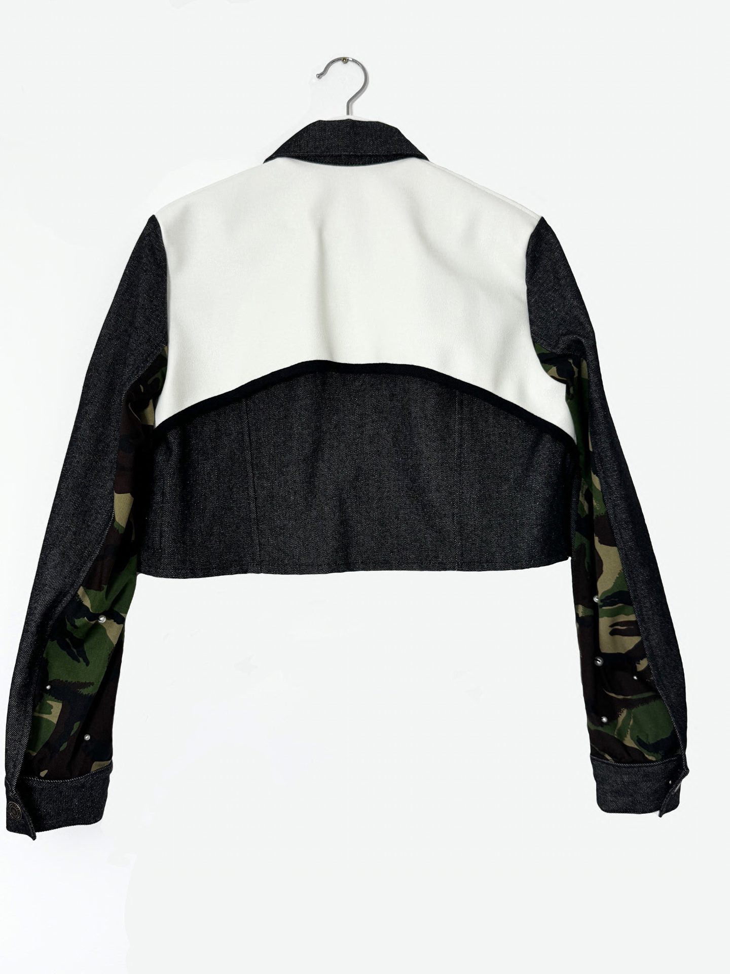 Pearl Armour Jacket — back view showing white faux leather yoke and panelled construction
